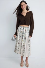 Pleated Placed Print Skirt by Adam Lippes x RTR