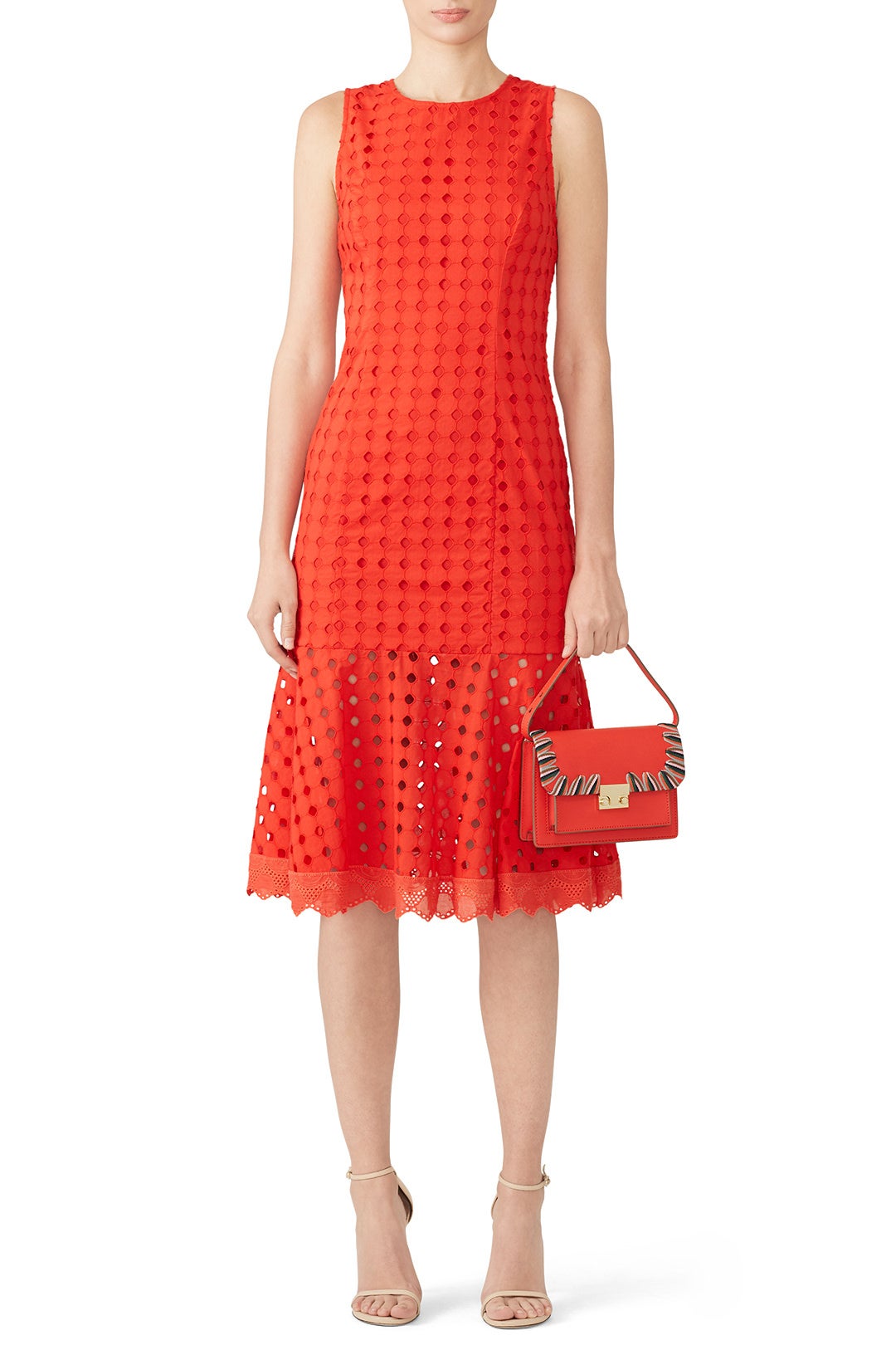 Red Eyelet Flounce Dress by Donna Morgan 0