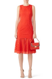 Red Eyelet Flounce Dress by Donna Morgan