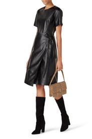 Black Faux Leather Wrap Dress by Natori