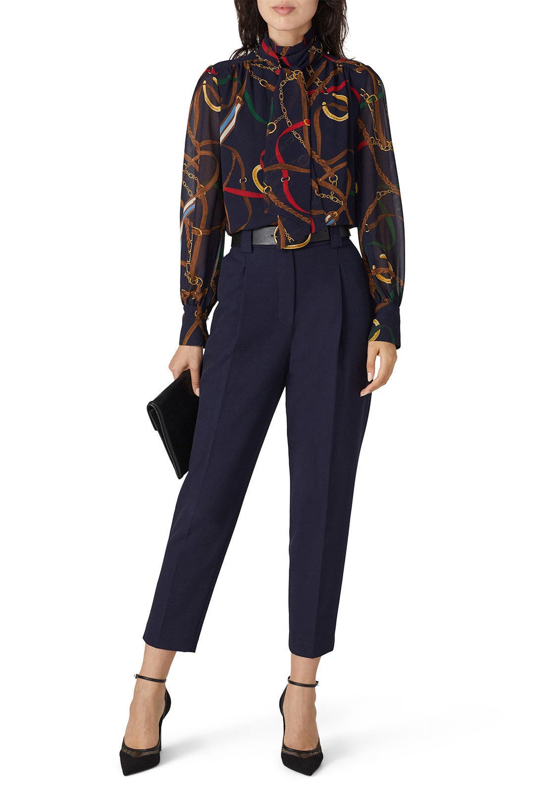 Equestrian Print Tie Neck Top by Lauren Ralph Lauren 0