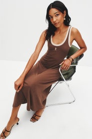 Brown Contrast Rib Tank Dress by Rosetta Getty