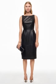Boat Neck Leather Midi Dress by Adam Lippes x RTR