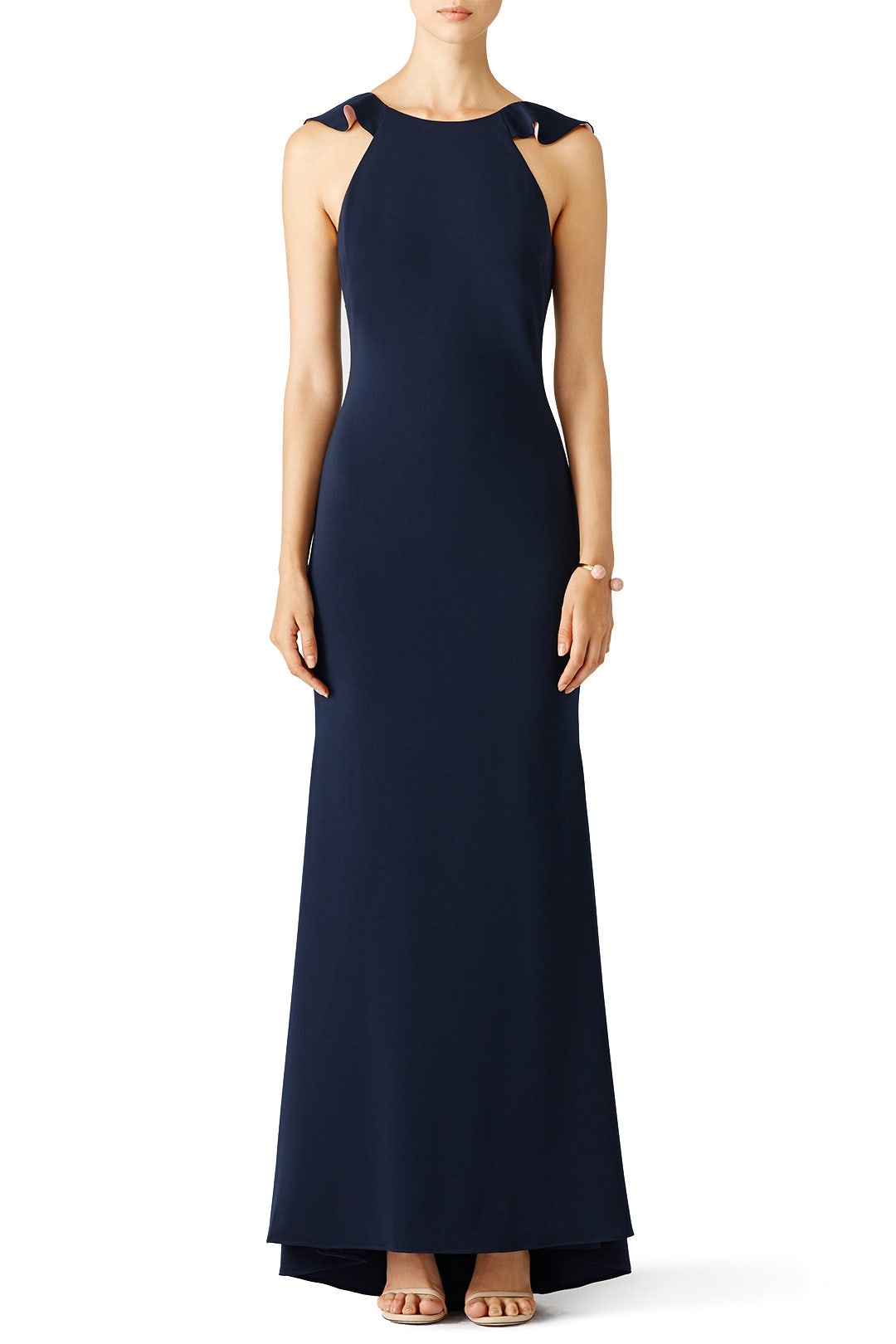 Navy Sleek Ruffle Gown by Badgley Mischka 0
