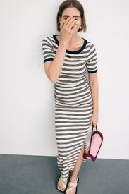 Striped Soft Cotton Rib Short Sleeve Dress by GANNI