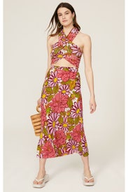 Floral High Waist Midi Skirt by S/W/F