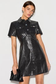 Short Sleeve Faux Leather Dress by Toccin