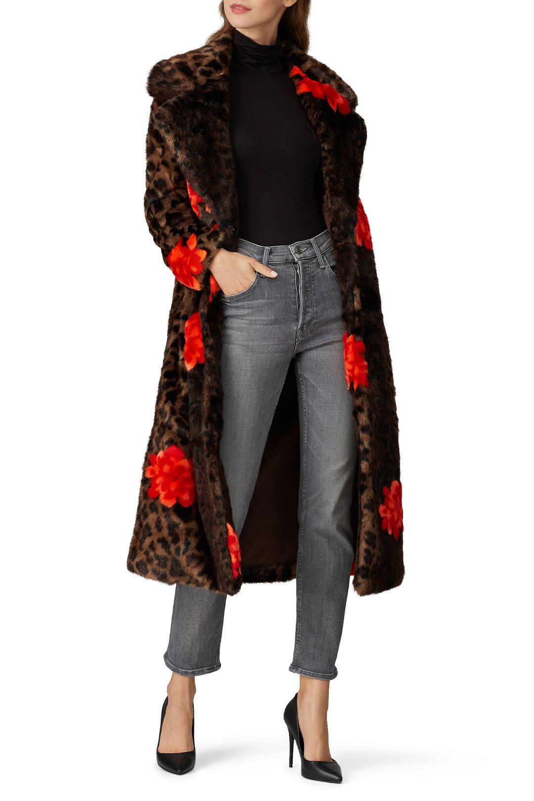 Faux Fur Jungle Flower Overcoat by Heurueh 0