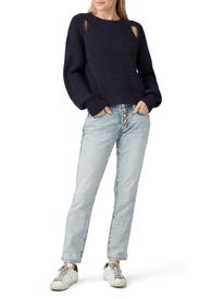 Navy Slash Shoulder Sweater by VOX LUX