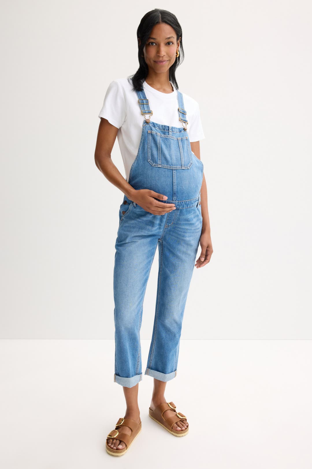 Denim Maternity Overalls by HATCH | Rent the Runway