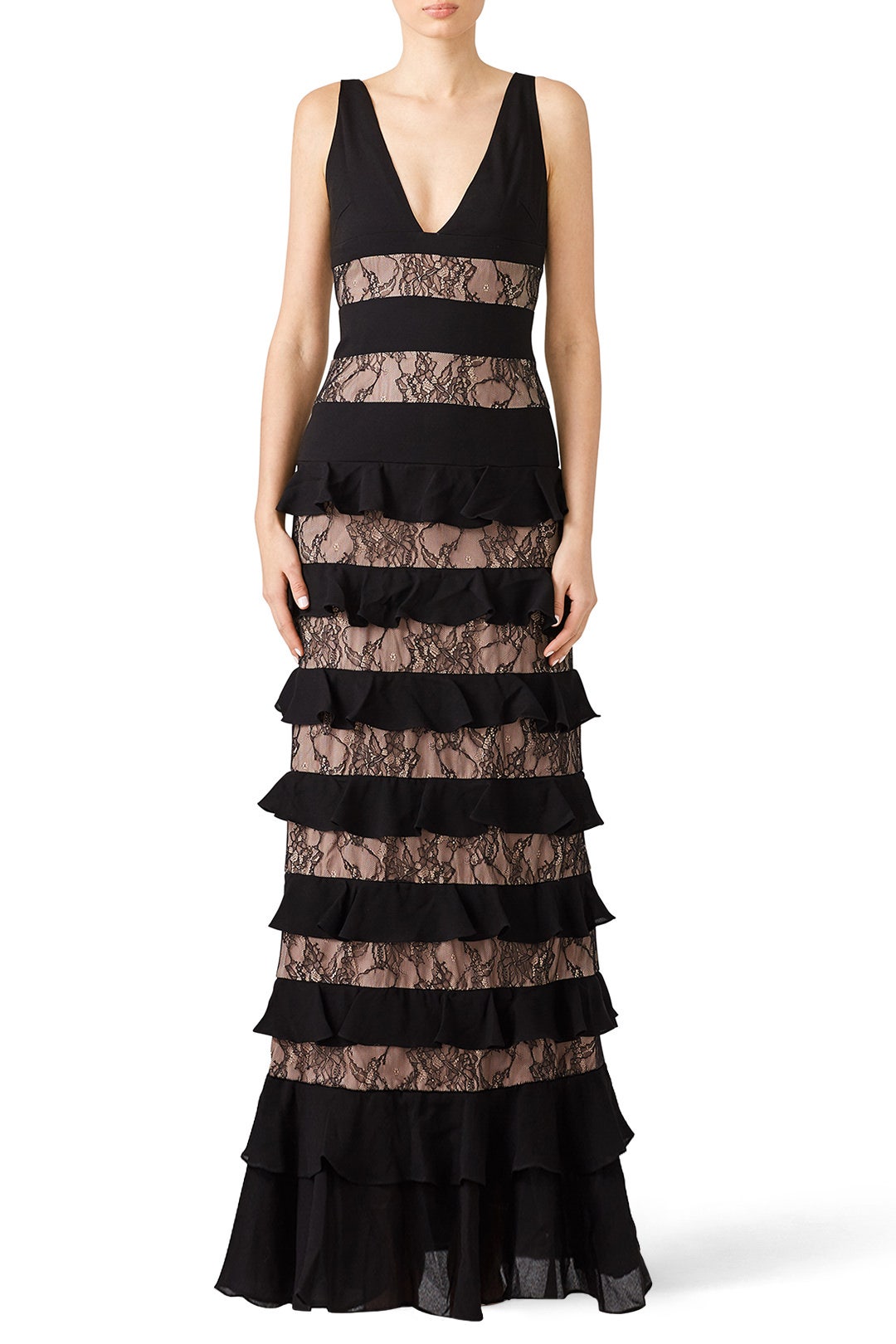 Striped Ruffle Gown by ML Monique Lhuillier 0