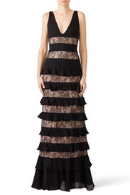 Striped Ruffle Gown by ML Monique Lhuillier