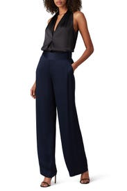 Navy Satin Pants by HALSTON
