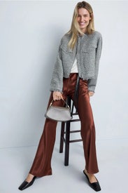 Collarless Tweed Cropped Jacket by BOSS