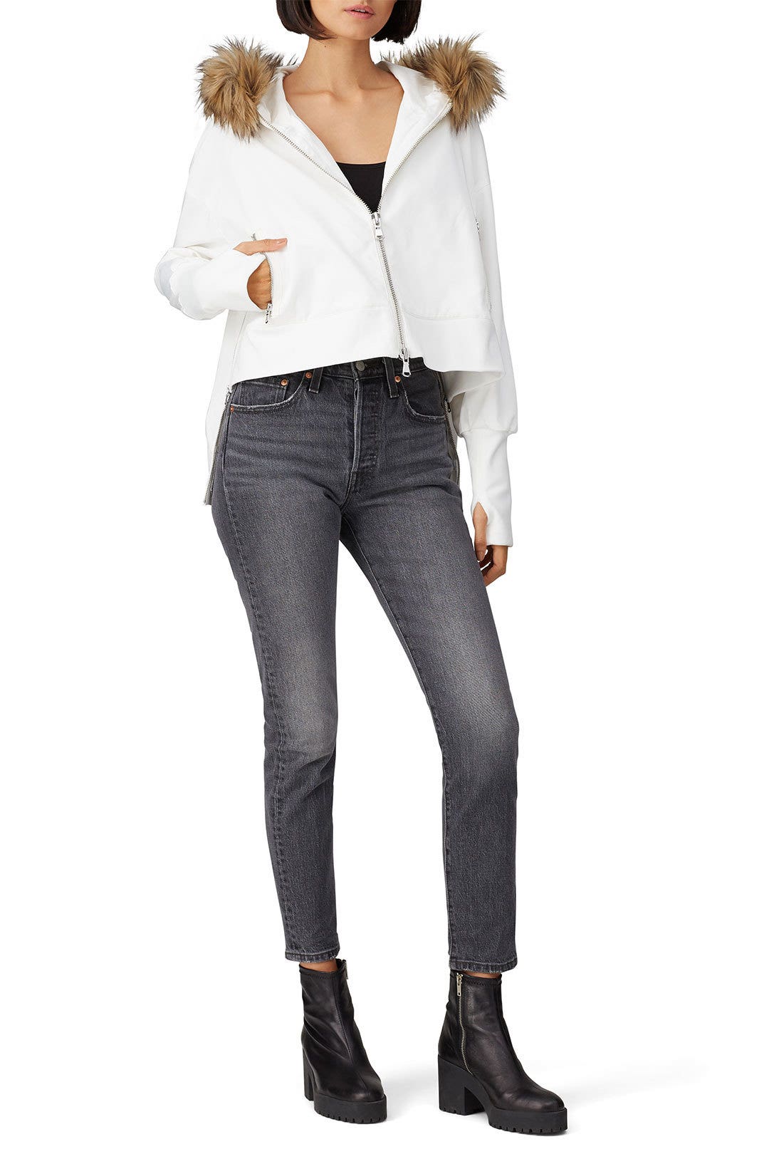 Cropped Faux Fur Collar Jacket by KF/KaufmanFranco x RTR 0