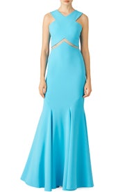 Turquoise Chevron Cutout Gown by Mignon