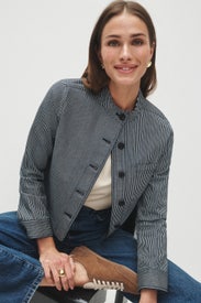 Short Pinstripe Button Up Chore Jacket by Ann Mashburn