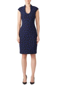 Navy Jacquard Sheath by Badgley Mischka
