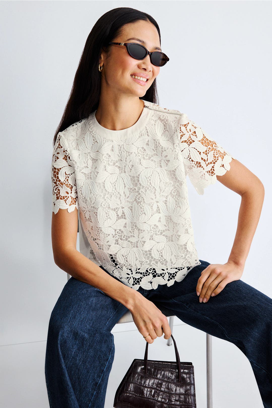 Lace Crew Neck Blouse by Derek Lam 10 Crosby x RTR | Rent the Runway