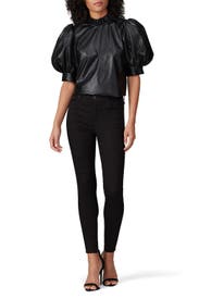 Black Faux Leather Stella Top by Hunter Bell
