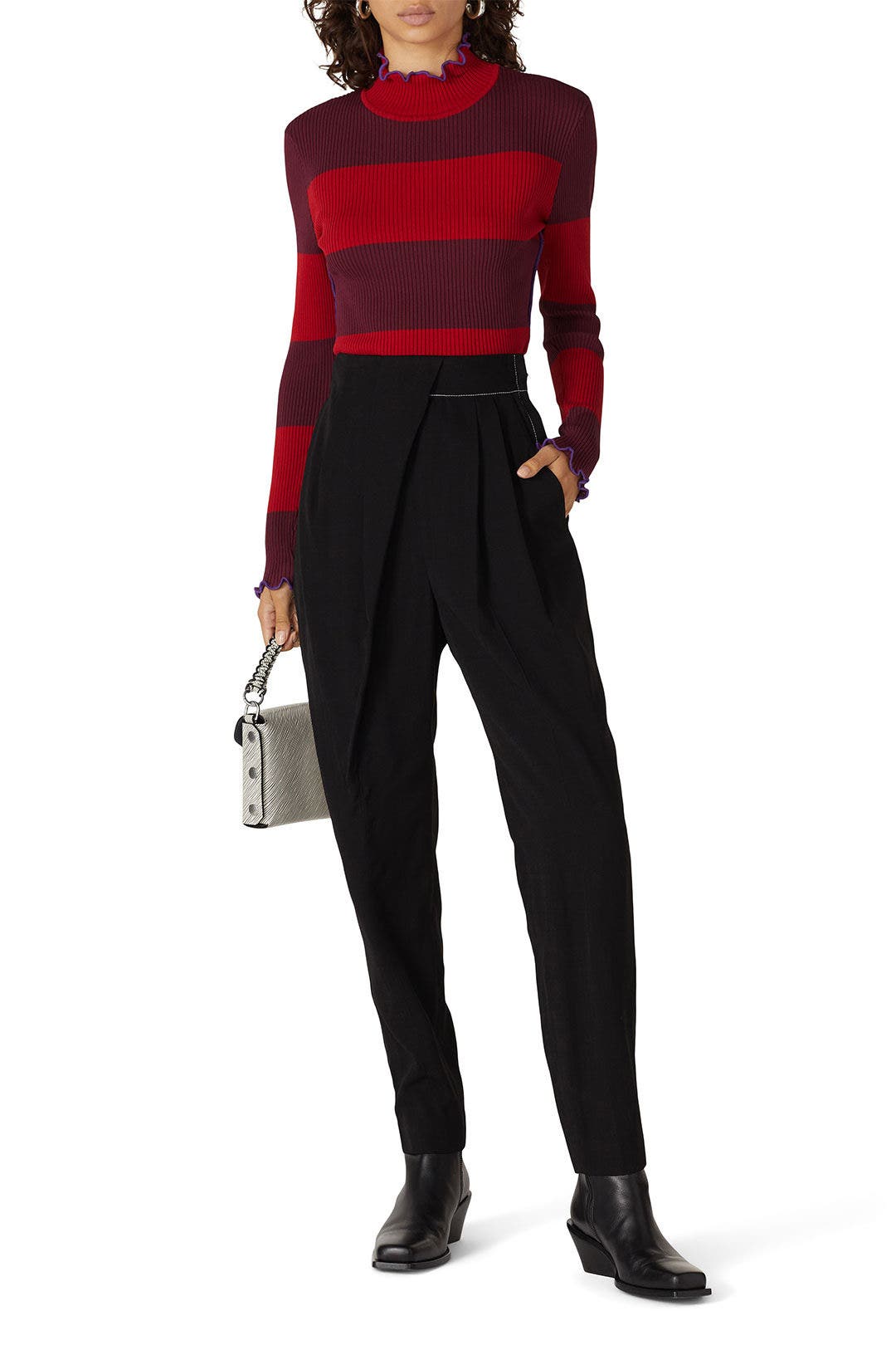 Ruffle Trim Striped Sweater by Koché x RTR 0