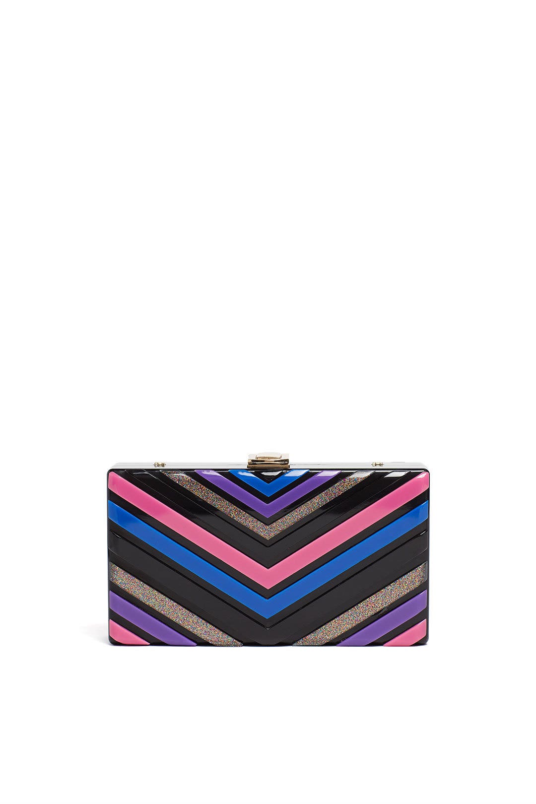 Multi Bright Chevron Box Minaudiere by Sondra Roberts