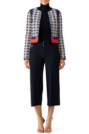 Navy Printed Rainford Jacket by Tory Burch