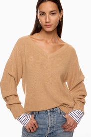 Striped Cuff V Neck Sweater by Derek Lam 10 Crosby x RTR