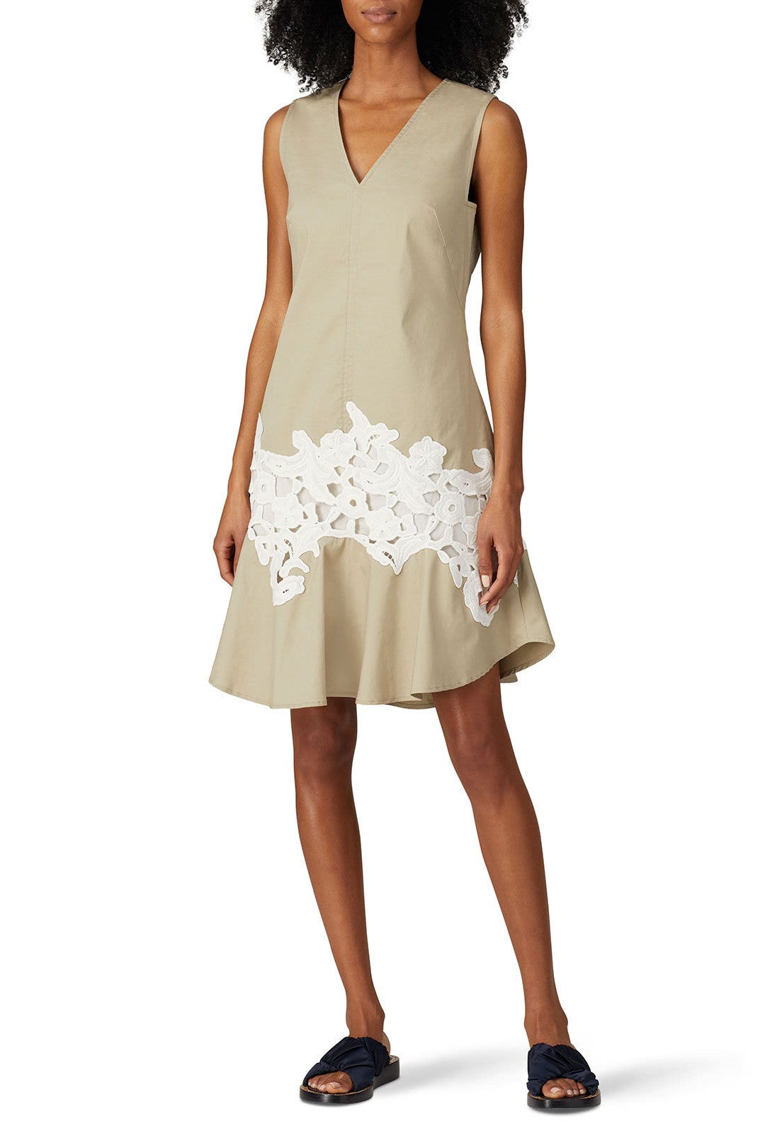 Khaki Lace V-Neck Dress by Derek Lam 10 Crosby x RTR 0