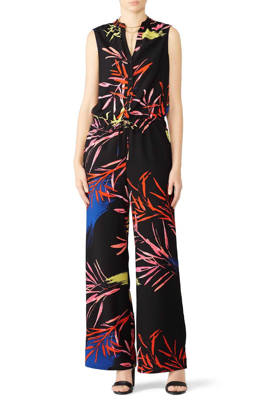 Black Leaf Print Jumpsuit  by N Natori 0