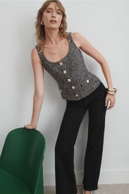 Button Front Scoop Neck Top by Toccin