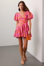 Pink Puff Sleeve Dress by Hemant & Nandita