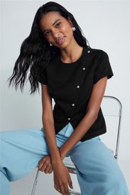 Asymmetric Button Front Top by Toccin