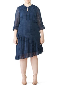 Blue Chevron Ruffle Dress by JUNAROSE