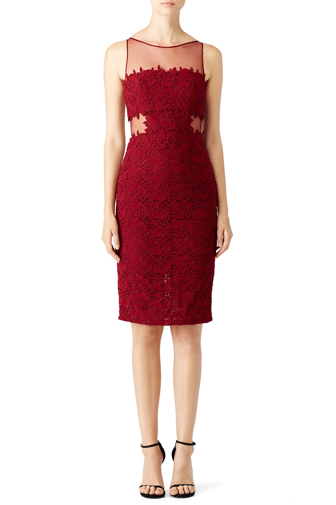 Red Romantic Illusion Dress by ML Monique Lhuillier 0