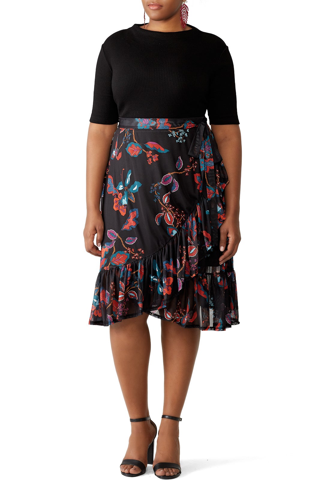 Flower Printed Mesh Skirt by JUNAROSE 0