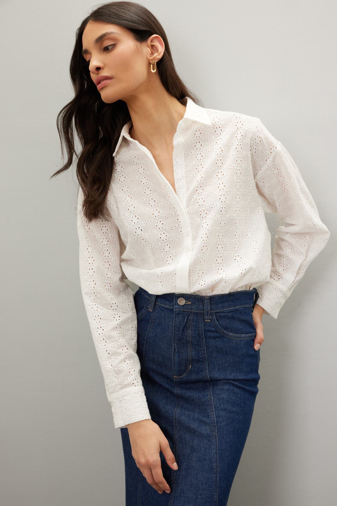 White Eyelet Button Down Top by Jason Wu x RTR | Rent the Runway