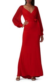 Red V-Neck Gown by Badgley Mischka