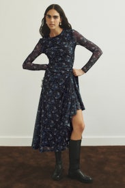 Floral Ruched Mesh Dress by GANNI