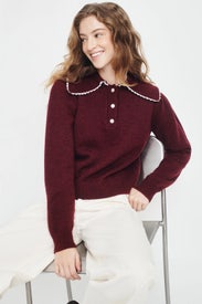 Contrast Collar Pullover Sweater by Layered with Love
