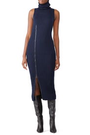 Navy Zippered Knit Dress by MARYLING