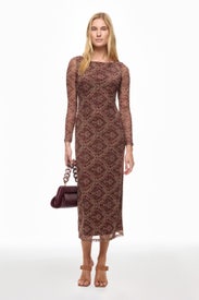 Printed Mesh Midi Dress by Ronny Kobo x RTR