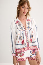 Marys Tiles Off-White Embroidered Blouse by FARM Rio