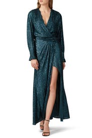 Sequin Drape Front Gown by SIMKHAI