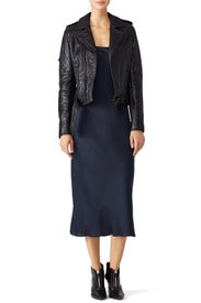 Black Leather Belted Moto Jacket by The Kooples