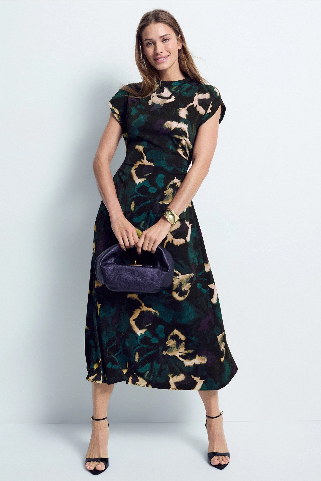 Cap Sleeve Mock Neck Midi Dress by Luxely 0