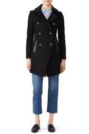 Leather Trim Military Peacoat by Trina Turk