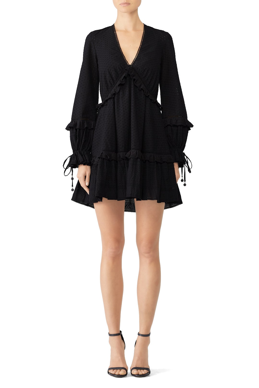 Embroidered Ruffle V-Neck Dress by SIMKHAI 0