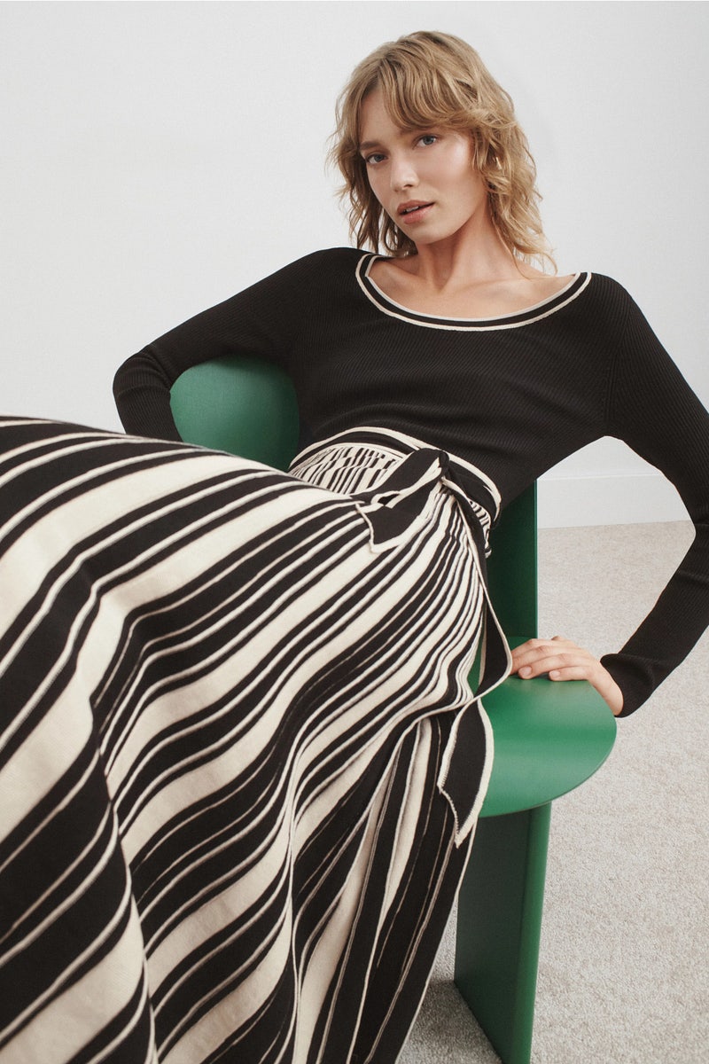 Long Sleeve Tie Waist Sweater Dress by Moon River - Photo 0