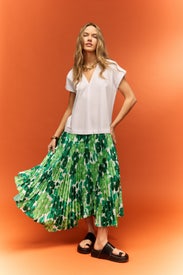 Pleated Cotton Blend Maxi Dress by PLAN C x RTR